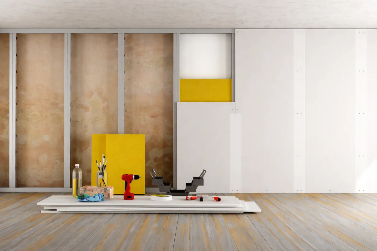 Room renovation with tools and materials